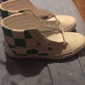 Brand new white and green leather high top vans